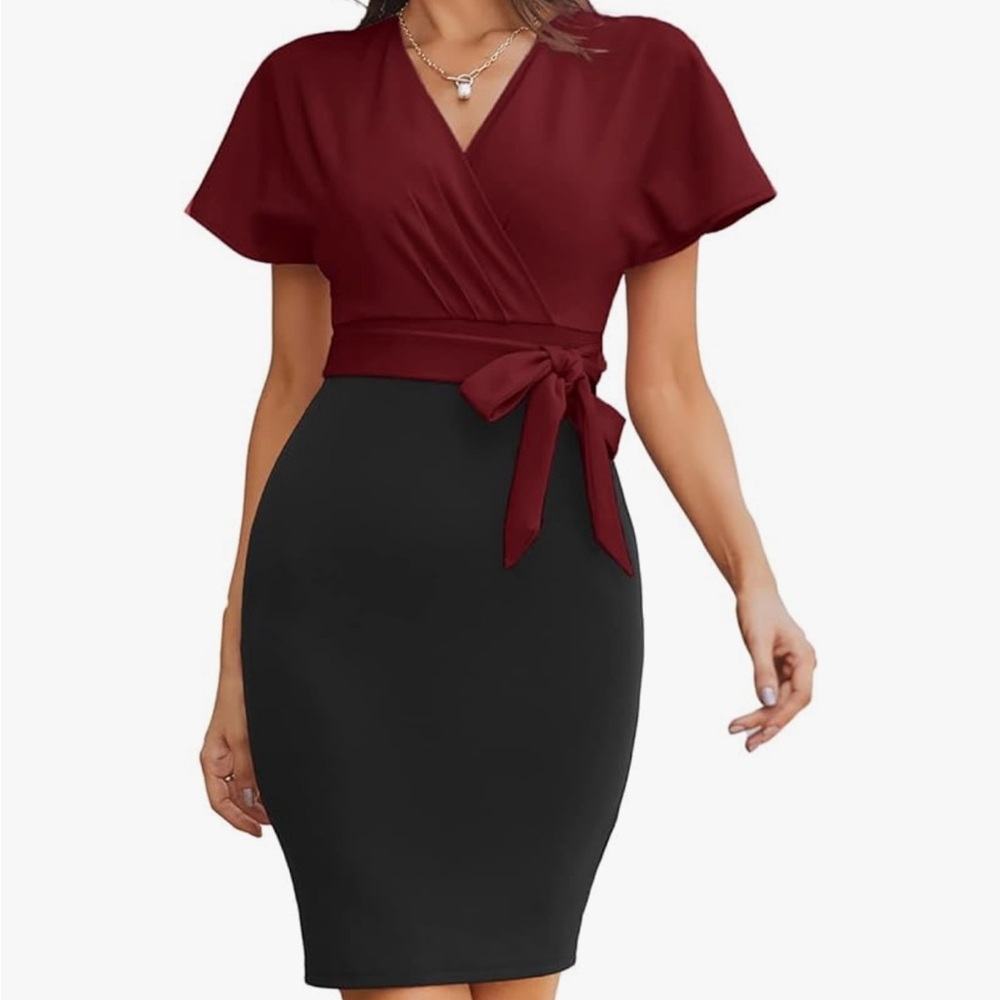 Elegant Burgundy and Black Wrap Dress